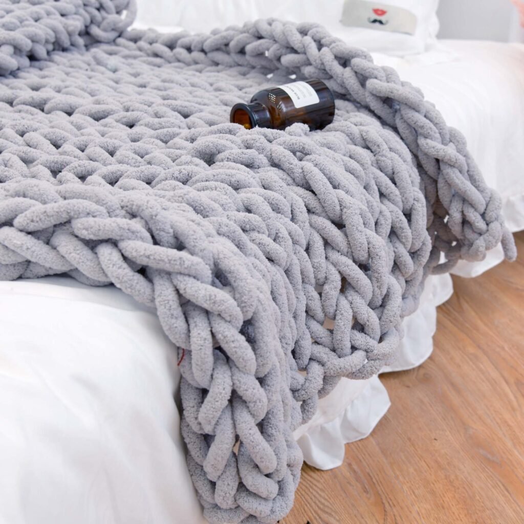 Chenille knitted blanket