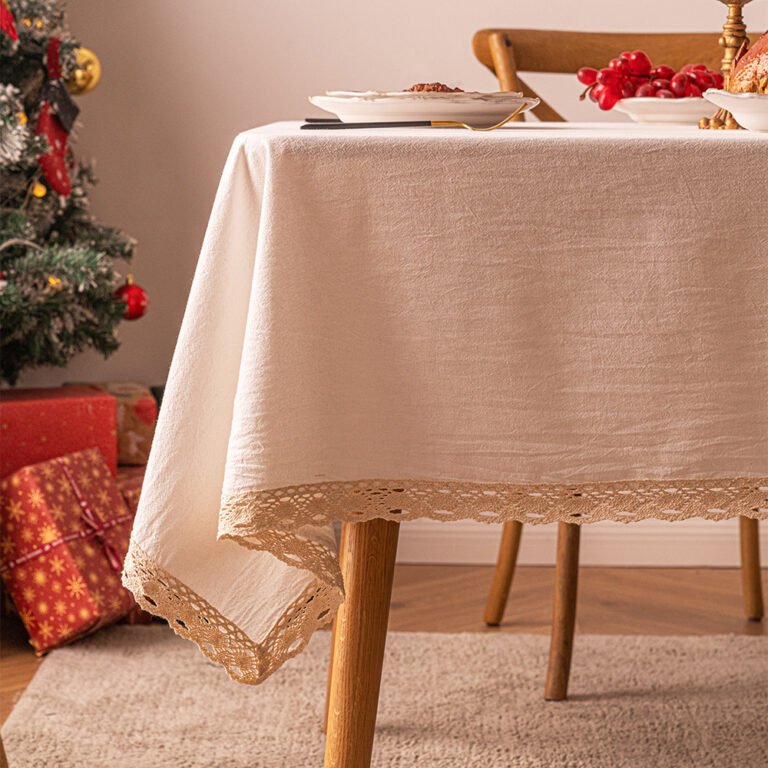 Linen With Lace Edge Christmas Table Cloth