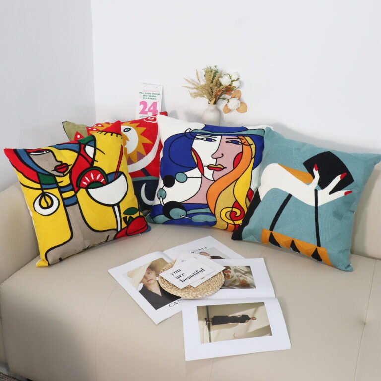 Picasso Abstract Embroidered Pillow Cover