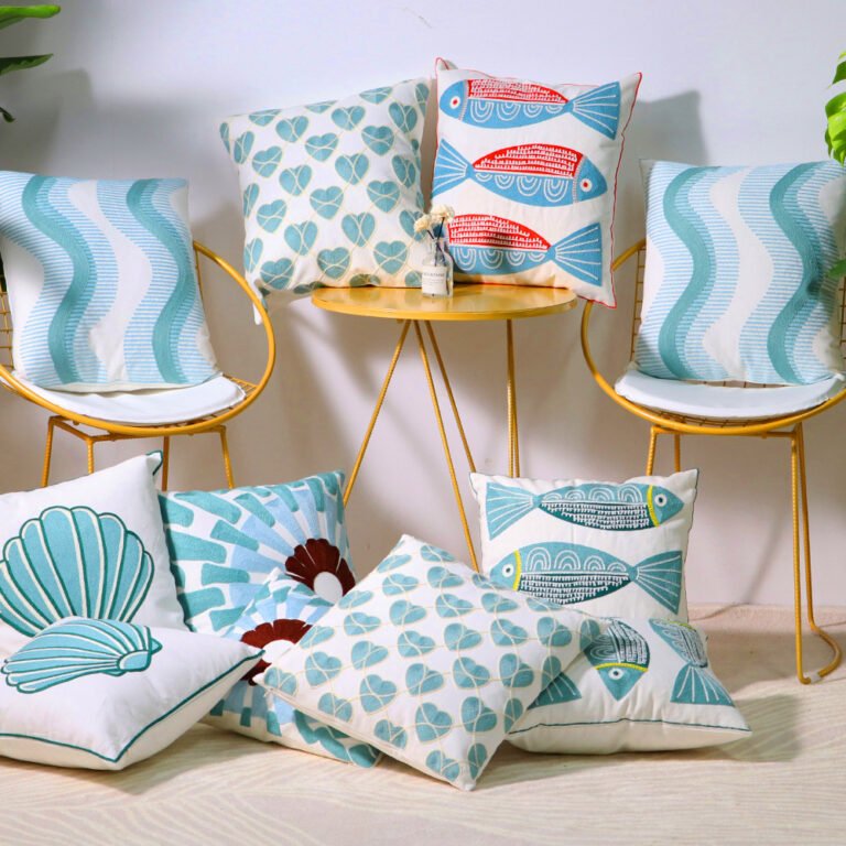 Ocean Design Embroidery Pillow Cover